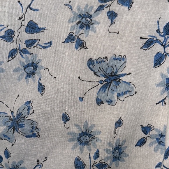 The Villager Vintage 60s Blue White Butterfly Floral Belted Button Down Dress XS - Picture 10 of 10